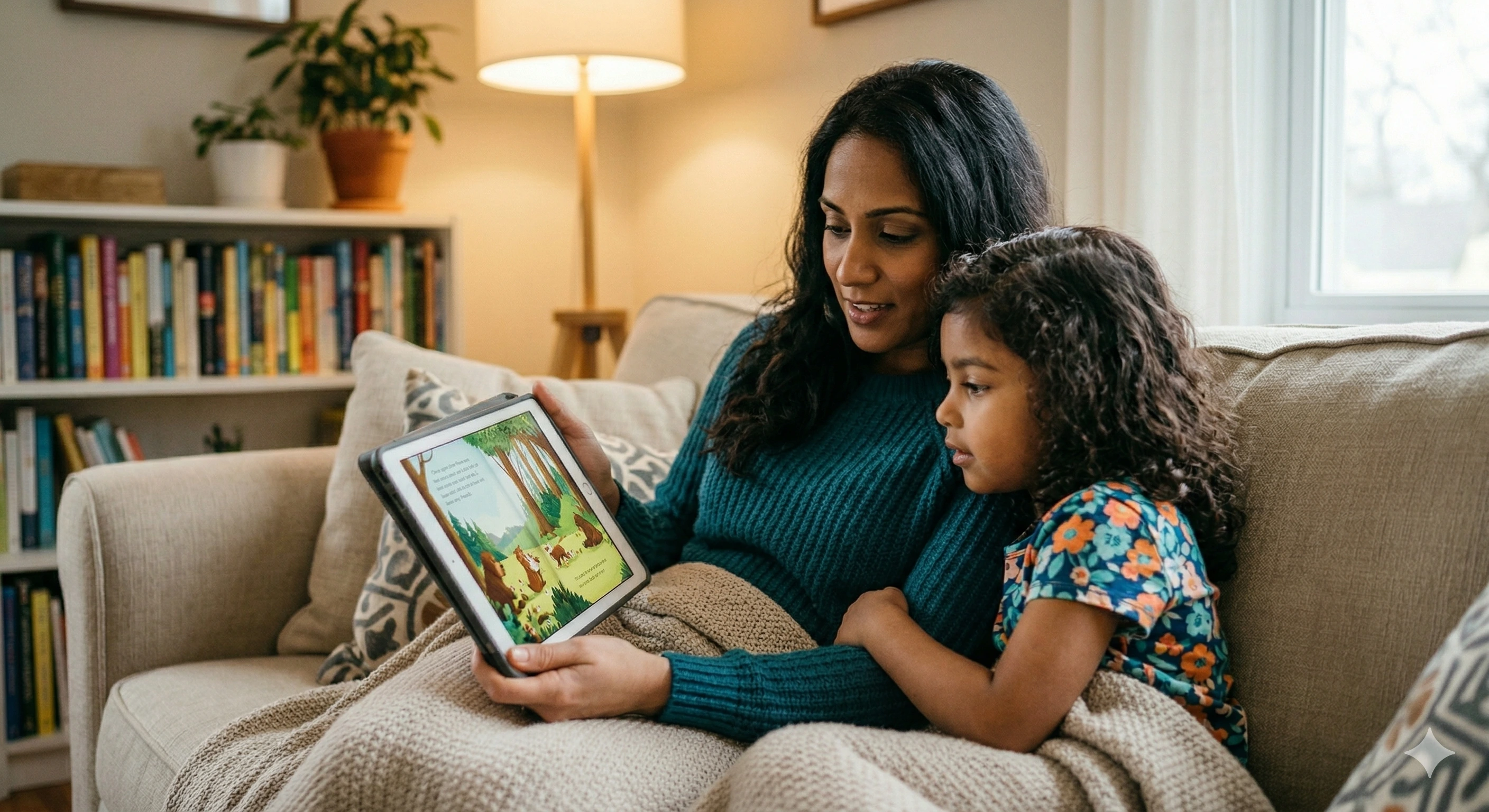 Mother and child reading a storybook together
